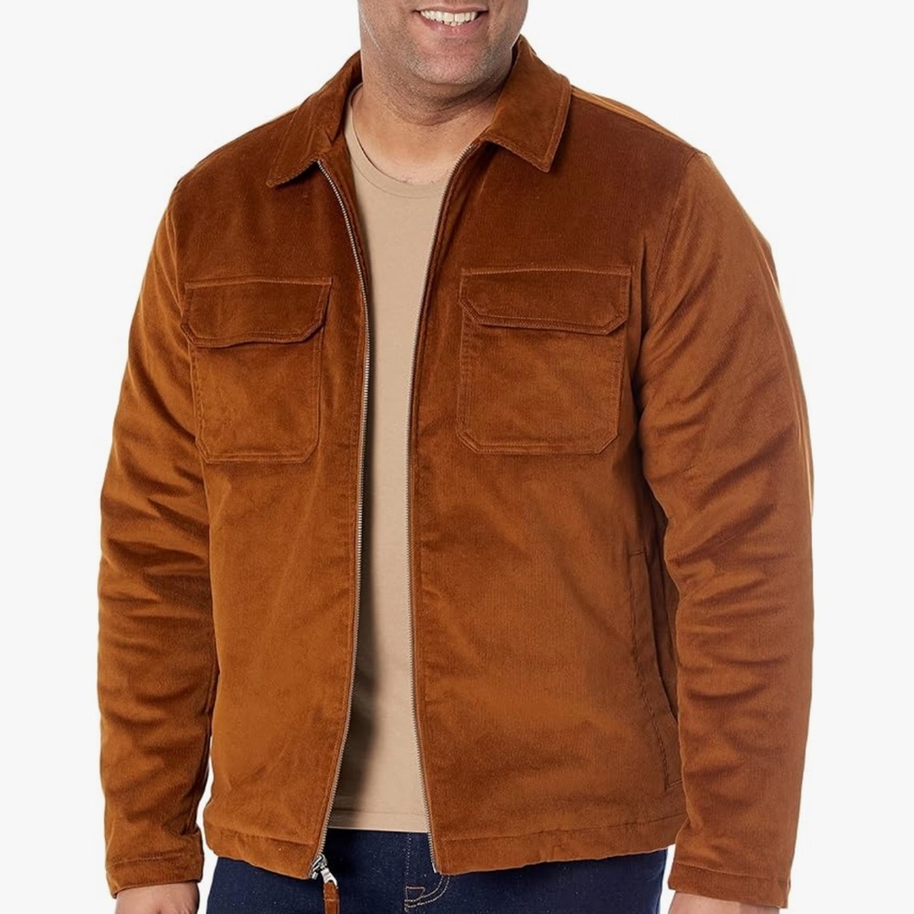 Amazon Essentials Brown Stretch Corduroy Pockets Jacket Unisex Men’s Size L NWT - Picture 2 of 11